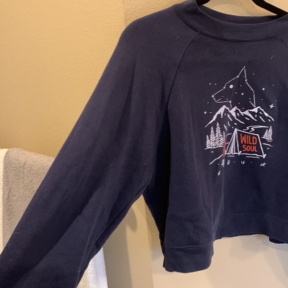 Wild Soul Cropped Navy Fleece Pullover Crewneck Sweatshirt Medium Montana Grap - Picture 5 of 12